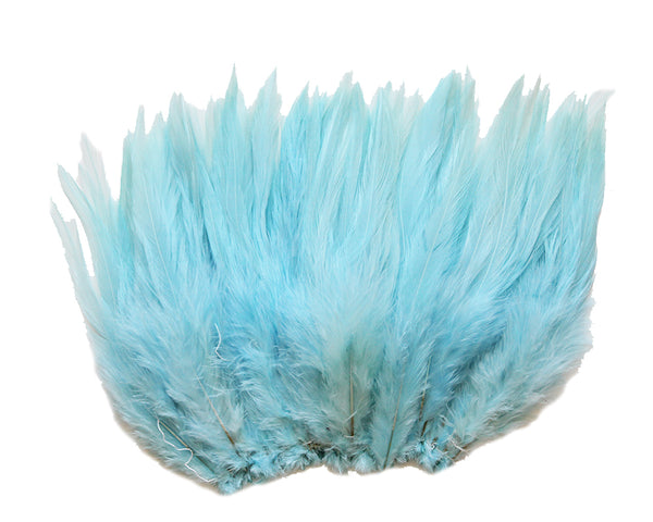 5-7 Aqua Blue Rooster Saddle Feathers for Crafting, Headpiece